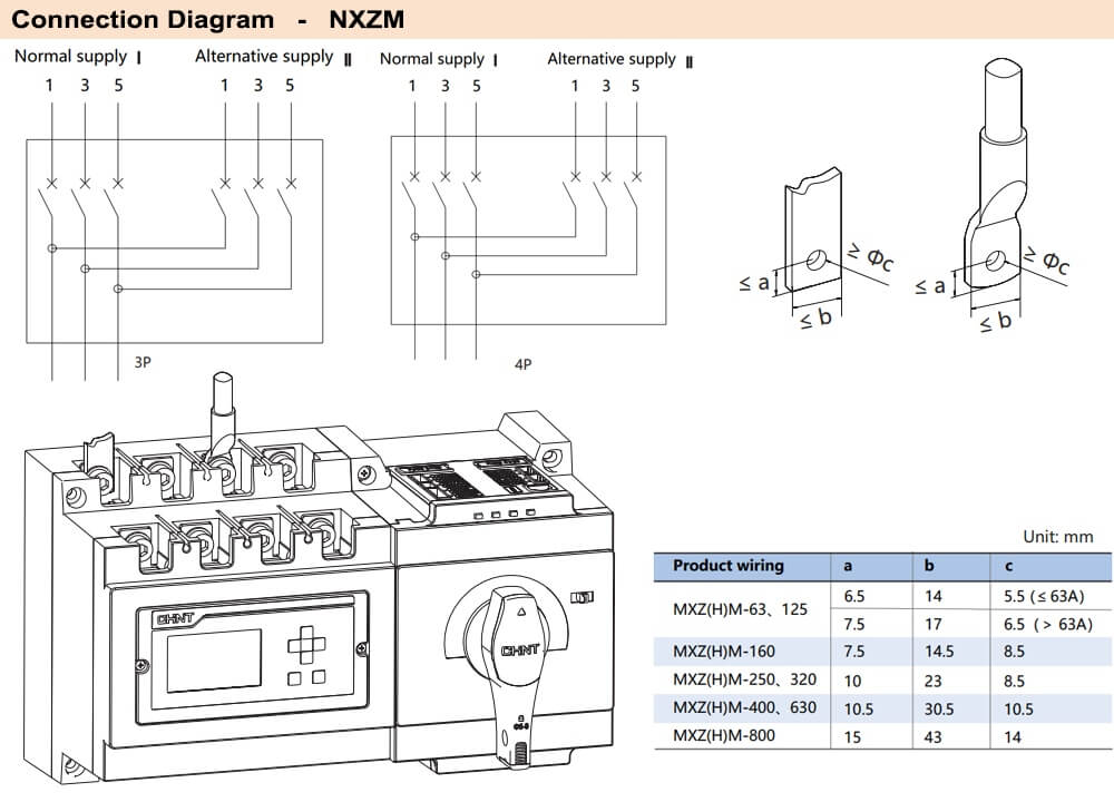 Cách đấu nối ATS Chint NXZM-800S/3B 700A