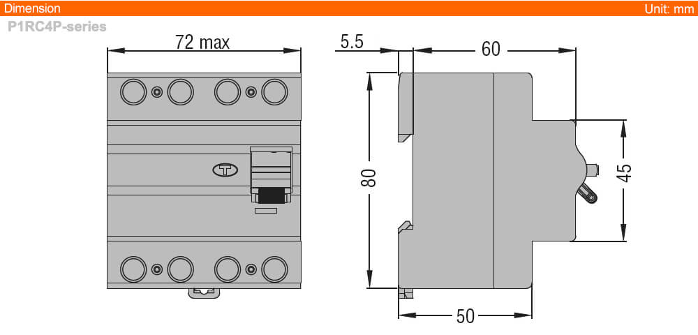 ទំហំ Dimension Lovato P1RC4P63AC030 ( RCCB )