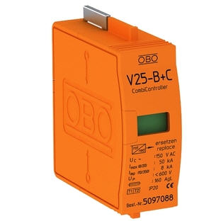 OBO V25-B+C : Module ការពាររន្ទះ In 30kA, Imax 50kA